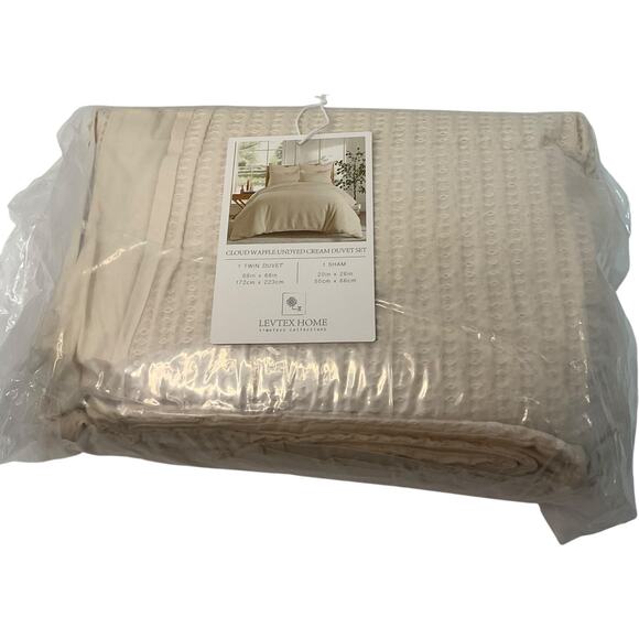 Levtex Cloud Waffle Textured 2 Pc Duvet Cover Set Cream Twin/Twin XL - Picture 4 of 5